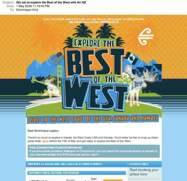 Air NZ Best of the West email