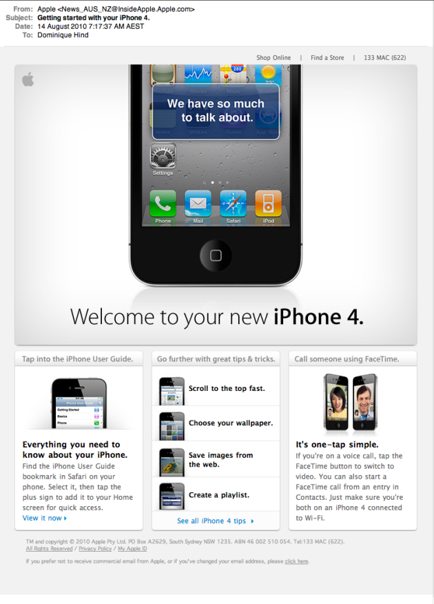 Apple iPhone4 - Welcome email - August 2010